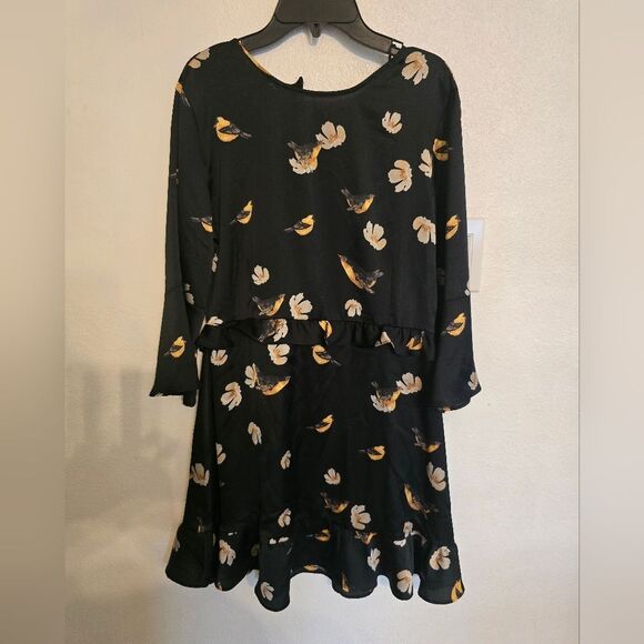 NWT Zara Floral Bird Black Dress Bell Sleeves Size M - Picture 2 of 11
